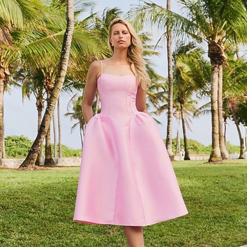Express Pink Midi Dress with Spaghetti Straps
